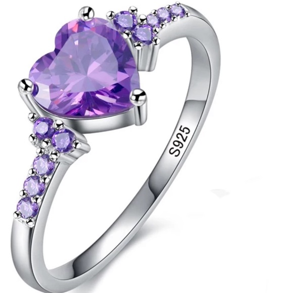Real Tibetan 925 Sterling Silver Purple Zircon Heart Shaped Ring - Picture 3 of 4